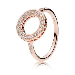 Hurtownie Nowa Damska 18K Rose Gold CZ Diamond Halo Pierścień Zestaw Oryginalny Pudełko na Pandora Real 925 Srebrny Moda Luksusowy Pierścień Prezent Ślubny