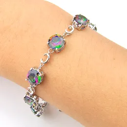 Luckyshine 6 Pcs Colorful Bracelet Bracelets Round Topaz Gems Silver Fashion For Women Zircon Gift Bracelet Jewelry 8" Free shipping