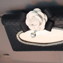 Vehicle-Mounted Hanging Camellia Tissue Box Decoration Exquisite Napkin Holder Paper Towel Box