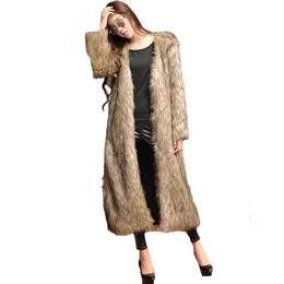 ふわふわの女性のコート2019ロングウォームウィンターの毛皮のジャケットの女性の出雲長袖マントーフェムメハイバー高級女性プラスサイズM471