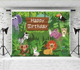 Sonho 7x5ft Floresta Animal Fotografia Fundos Verde Folhas Feliz Aniversário Foto Cenário para Crianças Baby Shower Fundo Estúdio Prop