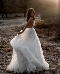 2020 Boho Beach Dresses A Line Sexy Backless Spaghetti Straps Tulle Tulled Country Wedding Bridal Made 401 401