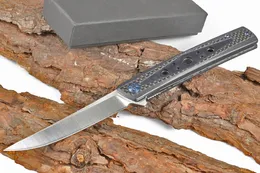 DHL Kargo yeni Rulman Flipper katlama bıçak D2 damla noktası Saten Blade Karbon Fiber + G10 kolu EDC cep Bıçaklar