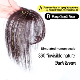 3D Air Bangs Human Hair Topper Exter Exterpieg w Crown Sielca z świątyniami dla kobiet Krótki kąt ciemnobrązowy