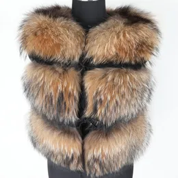 Maomaokong 2019 Ladies冬の自然の毛皮のベストファッションアライグマの毛皮の短い暖かいコート