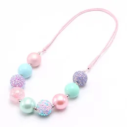 Trendy baby chunky rhinestone beads necklace diy bubblegum kids adjustable rope necklace for child girls jewelry gift