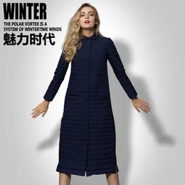 2019 Vinter 90% Vit Duck Down Jacket Women's Long Style Ultra Light Weight Down Coat Kvinna Ytterkläder
