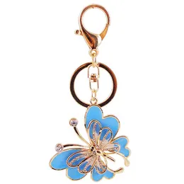 Butterfly Pendant Keychains Rings Glitter Enamel Gold Tone Metal Alloy Fashion Bag Charm Beauty Car Key Chain Holder Gift Jewelry Accessories 5 Colors