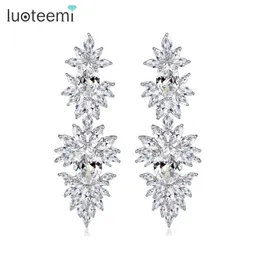 Luoteemi Brand Vintage Örhängen för Party Luxury Cubic Zirconia Bridal Bröllop Örhängen Big Stone Dangle Earrings Factory Sale