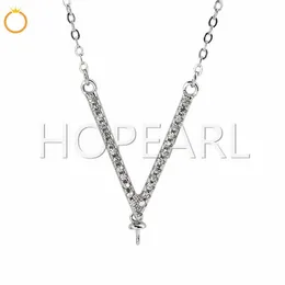 V Form Cubic Zirconia Hängsmycke Halsband Inställning för pärlor 925 Sterling Silver Link Kedjan Bas 5 stycken