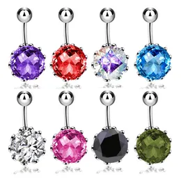 Oco Flor de Cristal De Zircão Cristal Do Corpo Em Aço Inoxidável Rhinestone Umbigo Sino Botão Piercing Anéis para As Mulheres Presente