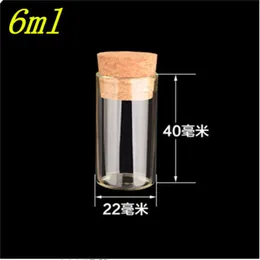 100個の22x40 mm 6ml透明な透明なガラス管のボトルコークストッパーの空の瓶のバイアル容器