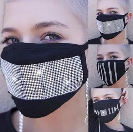 Wielokrotnego użytku Zmywalna maska ​​do twarzy z Bling Bling Rhinestone Anti-Dust Bawełna Maska Twarz Tarcza Shiny Usta Okładka Decor Decor Designer Maski