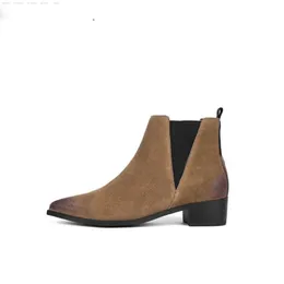 booties fall chunky pointed toe women ankle boots medium heel autumn size 34 suede british genuine leather block shoes