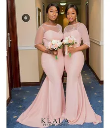 African Nigerian Long Mermaid Bridesmaid Dresses Scoop Neck Sleeves Maid Of Honor Wedding Guest Dress Robes De Fte Vestidos