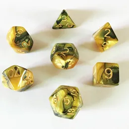 New Acrylic Digital DND Dice Dungeons & Dragons RPG Game Dice D&D Gold Black Color Mixing 7pcs/Set