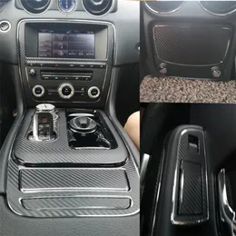 ل Jaguar XJ XJL 2010-2018 لوحة التحكم المركزية الداخلية مقبض مقبض ألياف الكربون ملصقات ألياف الكربون شارات تصميم السيارة فينيل 198D
