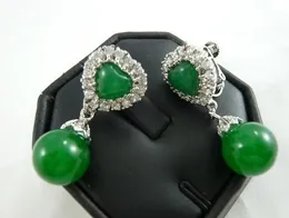 2 opciones de venta al por mayor/verde/rojo Natural jade 18KGP de corazón de cristal Clip en pendientes