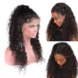 Partihandel Gluvlös brasiliansk Virgin Hair Wigs Vattenvåg Spets Front Human Hair Wigs Pre Plucked 150% Densitet 13 * 4 Öron Till öron Lace Pärlor