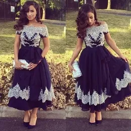 New Sexy Short A Line Prom Dresses Off Shoulder Lace Appliques Beaded Ankle Length Simple Plus Custom Arabic Party Evening Gowns