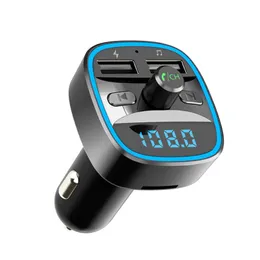 Bluetooth FM Transmitter Blue Ambient Ring Light Wireless Radio Car Receiver Adapter Kit With Hands-Free Calling Dual USB Charger