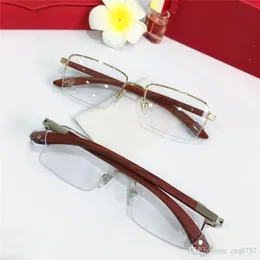 Toptan Yeni Moda Çerçeve Tasarımcısı Optik Gözlük 8101025 Retro Metal Yarım Çerçeve Şeffaf Lens Ahşap Bacaklar Basit İş Tarzı En Kaliteli