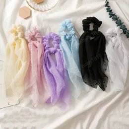 لون الأزياء الصلب Scrunchie Chiffon شريط الشعر المطاطي للنساء Bows Rubber Propels بنات الشعر يربط إكسسوارات الشعر