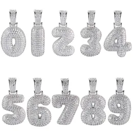 Wholesale-Retro Personality Men Necklace Gold Silver Zircon Digital Letters Chain Crystal Pendant Rap Women Jewelry