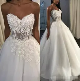 Floral D Modest Applique Dresses A Line Sweetheart Neckline Lace Up Back Sweep Train Plus Size Wedding Bridal Gown Custom Made