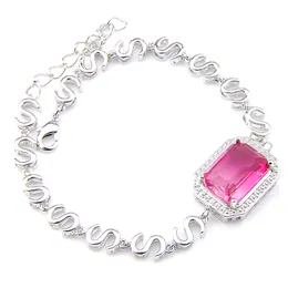 Luckyshine Friend Prezenty 925 Srebrny Łańcuch Prostokąt BI Colored Tourmaline Klejnoty dla Kobiet Charm Bransoletki Darmowe Shippings B1122