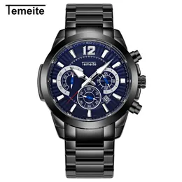 TEMEITE 2018 Mens Luxury Stainless Steel Calendar Watches Fashion Quartz Watch Male Clock Date Wristwatches Male Relogio