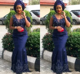 Nigerian African Aso Ebi Elegant Mermaid Evening Dresses Floor Length Beadings Crystal Formal Party Evening Gowns Dresses Evening Wear
