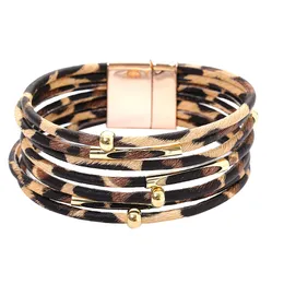 Trendy Magnetic Leopard Multilayer Ladies Leather Bracelet Bohemian retro style Jewelry Gift for occasions party wedding270J