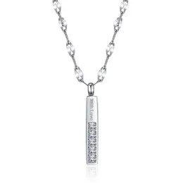 Ny Mode Titanium Rostfritt Stål Kvinnor Bling Diamond Bar Stick Hängsmycke Halsband med Kärlek Graverade Gåvor för Kvinnor Smycken Grossist
