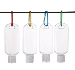 2020 Ny varm 50ml Tom Alkoholfyllningsbar flaska med nyckelring Hook Clear Transparent Plast Hand Sanitizer Bottle av DHL