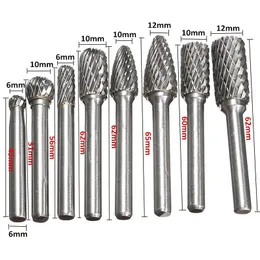 Freeshipping 8pcs/set 6mm Tungsten Carbide Burr Bits Rotary Files CNC Engraving Tool Set For Power Tool