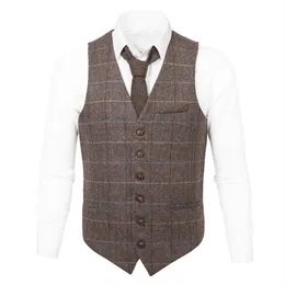 VOBOOM Waistcoat Men Suit Vest Plaid Male Large Window