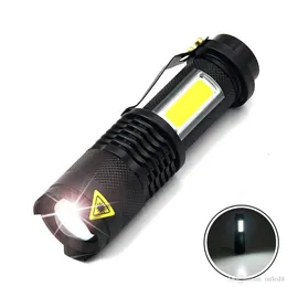 Portable LED-ficklampa Q5 + COB MINI Svart 2000LM Vattentät Zoom LED Torch Penlight Använd AA 14500 Batteriljus Lykta