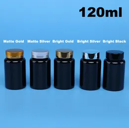100pcs 120ml PET Black Bottles, Samll Empty Bottles, Plastic Packing Bottles with Screw Aluminum Caps & Self Sticky Seals
