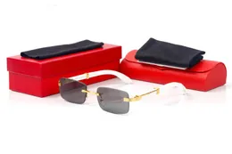 Solglasögon Fashion Rimless Optical Glasses New Fashion Sport Solglasögon för män Kvinnor Eyewear High Quality Buffalo Horn Alloy Legs With Box