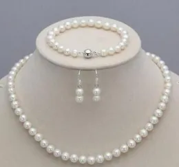 Smycken Natural Freshwater7-8mm Pearl Necklace18 '' Bracelet8 '' Örhängen Set