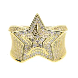 Moda - Hip Hop King Miedź Męskie Złoty Kolor Ring ExpoDeate Big Pierścienie Wysokiej Jakości Iced Out Crystal Star CZ Ring