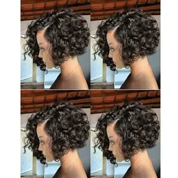 Nowa fryzura Miękkie Lndian Hair African Americ Simulation Ludzki Włosy Krótki Bob Wave Natural Peruka z boczną częścią