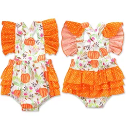 Neonato Cartoon Pagliaccetto Zucca di Halloween Piccolo pagliaccetto floreale Neonate Abiti firmati Neonate Ruffle Backless Body M286