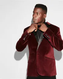 New Classic Design Dark Red Velvet Groom Tuxedos Groomsmen Best Man Suit Mens Wedding Suits Bridegroom Business Suits (Jacket+Pants+Tie) 101