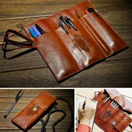 Fashion Vintage Retro Pencil Bag Roll Leather Pen Bag Make up Cosmetic Pen Pencil Case Pouch Purse Bag Accessories #912