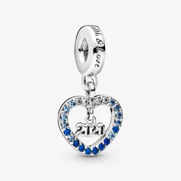 100% 925 Sterling Silver Heart 2020-New-Year Dangle Charms Fit Original European Charm Bracelet Mode Kvinnor DIY Smycken Tillbehör