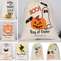 Halloween pumpa påsar Canvas Drawstring Christmas Gift Wrap Väskor Tricks eller Treat Printed Festival Party Decor 9 Designs XD21754