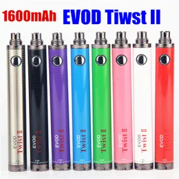 MOQ 5PCS 1600MAH EVOD 트위스트 2 vape 펜 배터리 가변 전압 510 스레드 배터리 에어로 탱크 EMOW 기화기 ECIGARETTES 스타터 키트