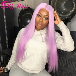 Long Straight Middle Part Wig For Women purple Black White Pink Orange Gray Hair Heat Resistant Synthetic lace front Wigs